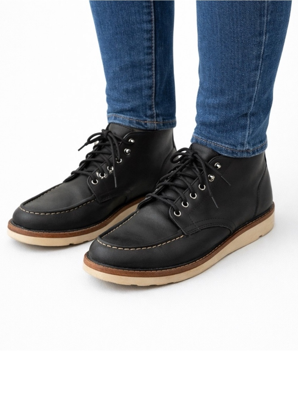 Size 8 Women’s Thursday Boot Co Diplomat Moc Toe Boots Black Leather Wedge Sole
